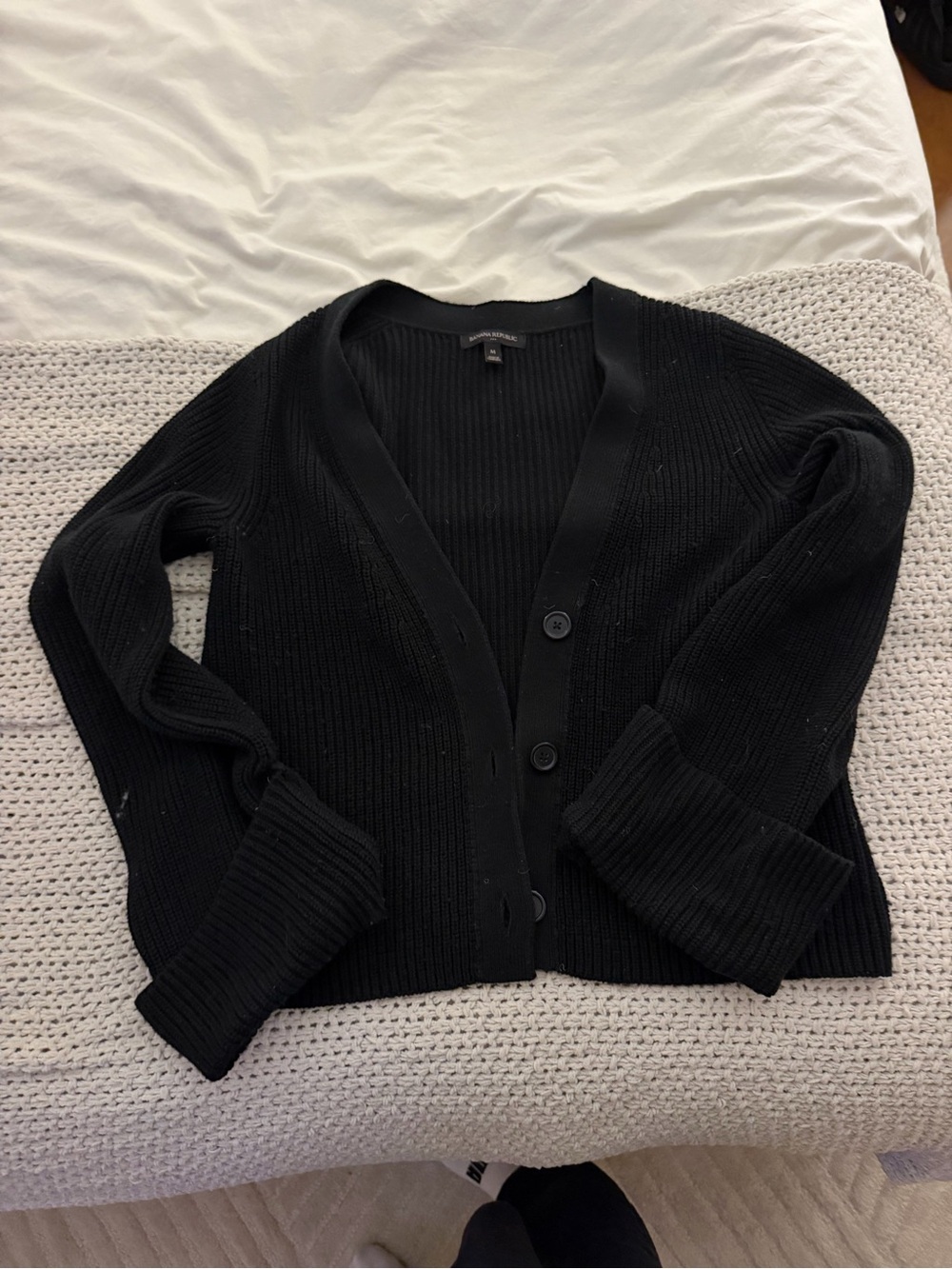 Banana Republic Black Ribbed V-Neck Button Cardigan